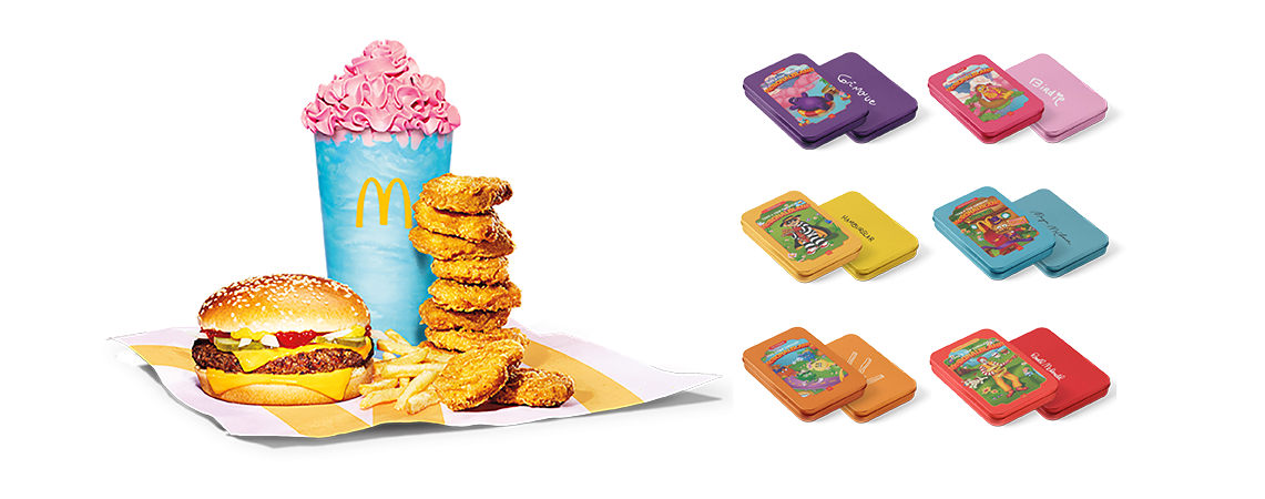 The McDonaldland Meal featuring Quarter Pounder, Chicken Nuggets, Fries, Shake and souvenir kits